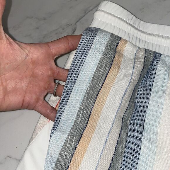 Athleta Beachside Bali Linen Shorts Women's 16 Striped with Pockets Drawstring - Picture 6 of 7